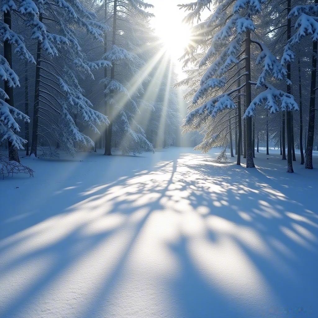 阳光透过雪花，光影交织如梦。冬日宁静，温暖在心间绽放。❄️✨  冬雪   光影艺