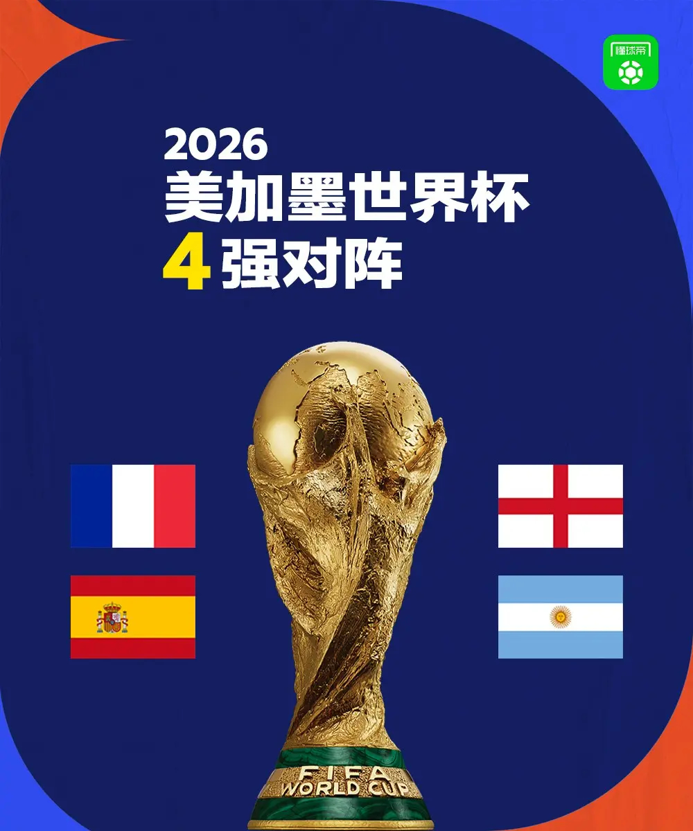 世界杯四强出炉！世界排名前四（也就是四个分区种子）最终会师，这是世界杯历史第一次