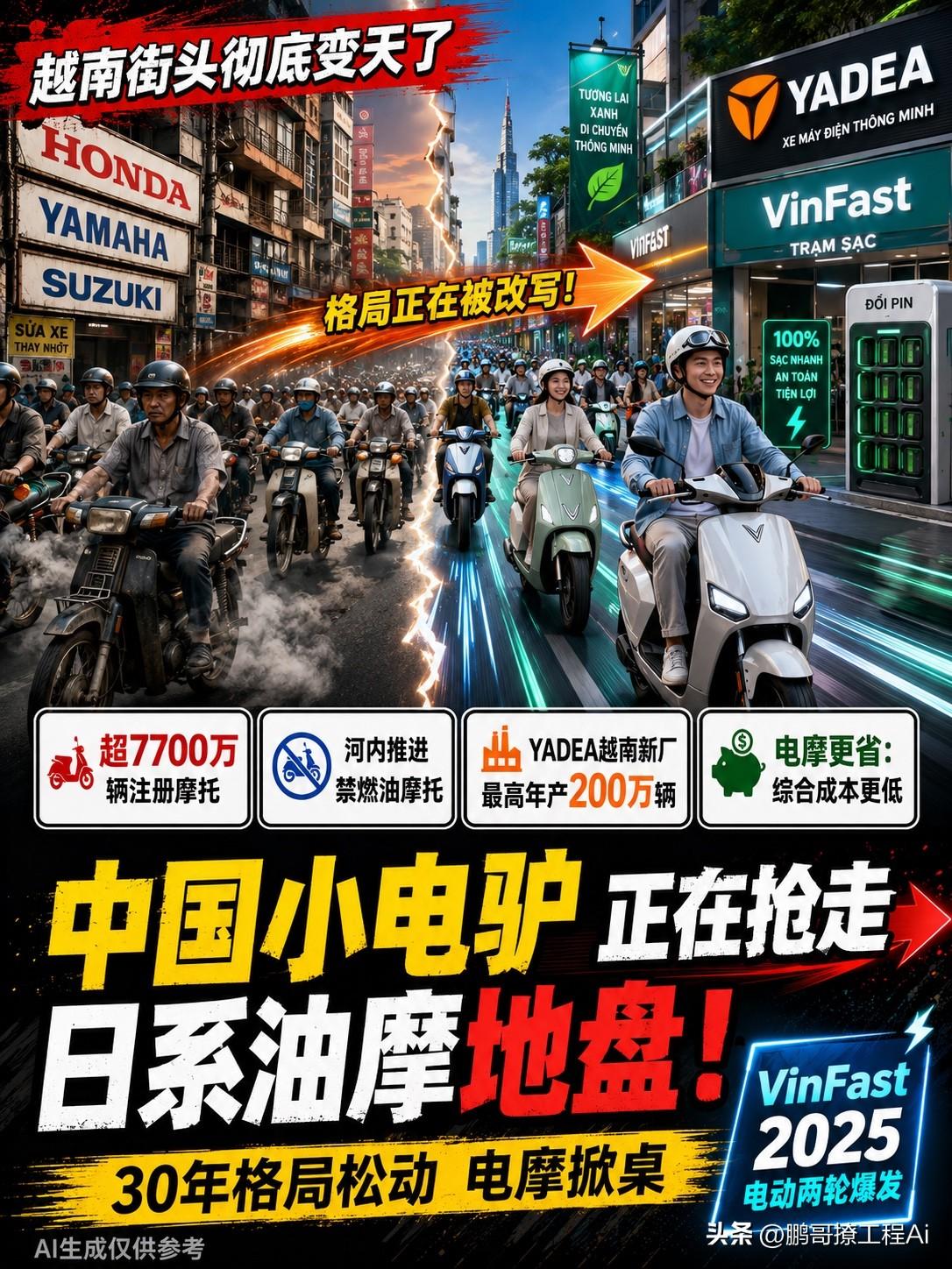 中国电驴正在让越南街头彻底变天了！！！统治了30年的日系燃油摩托，正被中国“小电
