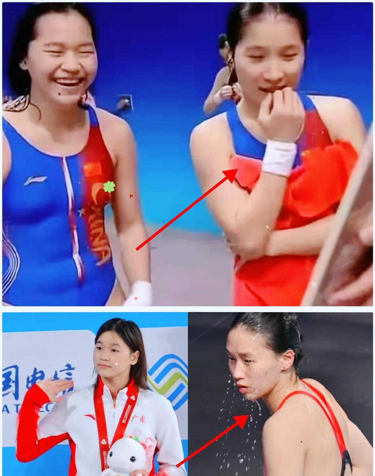 全红婵笑起来像风铃，陈芋汐站那儿就像棵松。
一个跳水像砸进水里没动静，一个稳得像