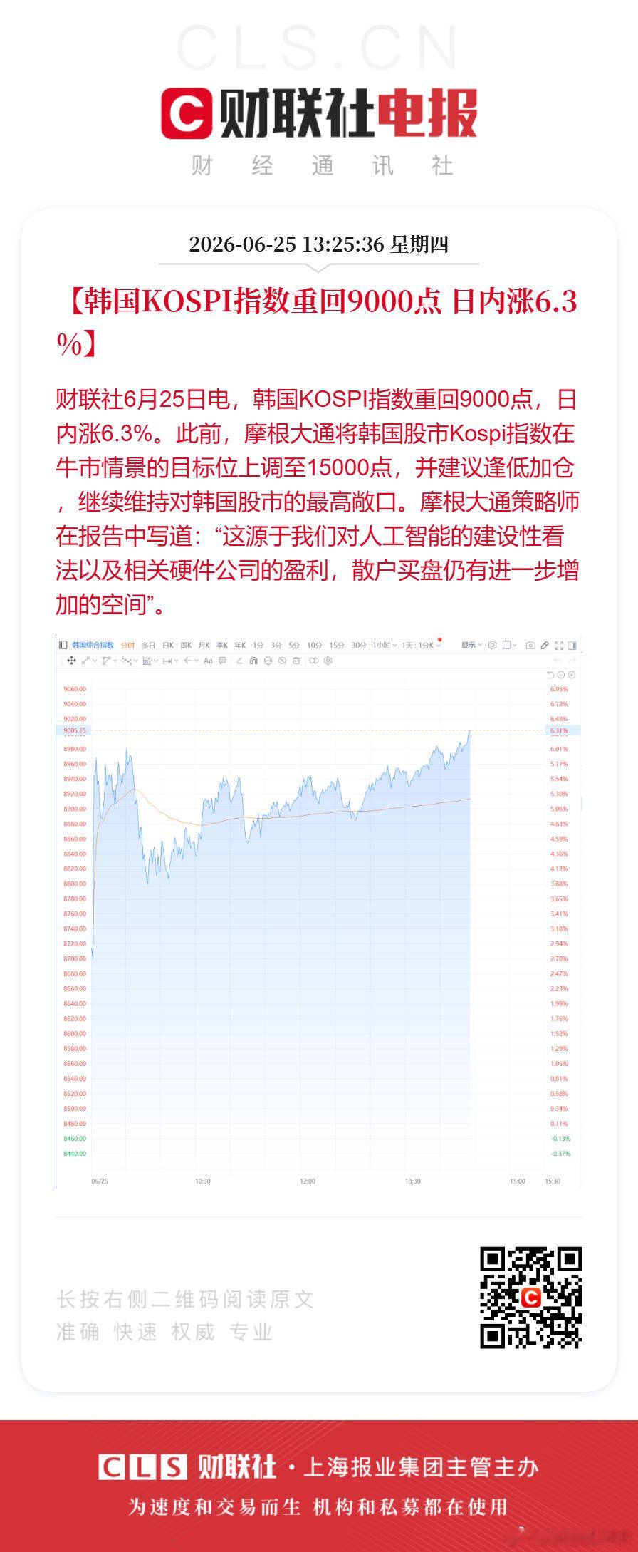 海力士涨超14%创新高韩股日内飙升6.3%【韩国KOSPI指数重回9000点 日