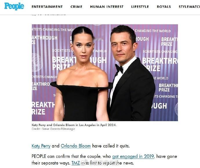 水果姐奥兰多解除婚约 据《人物》，水果姐Katy Perry和奥兰多·布鲁姆已经