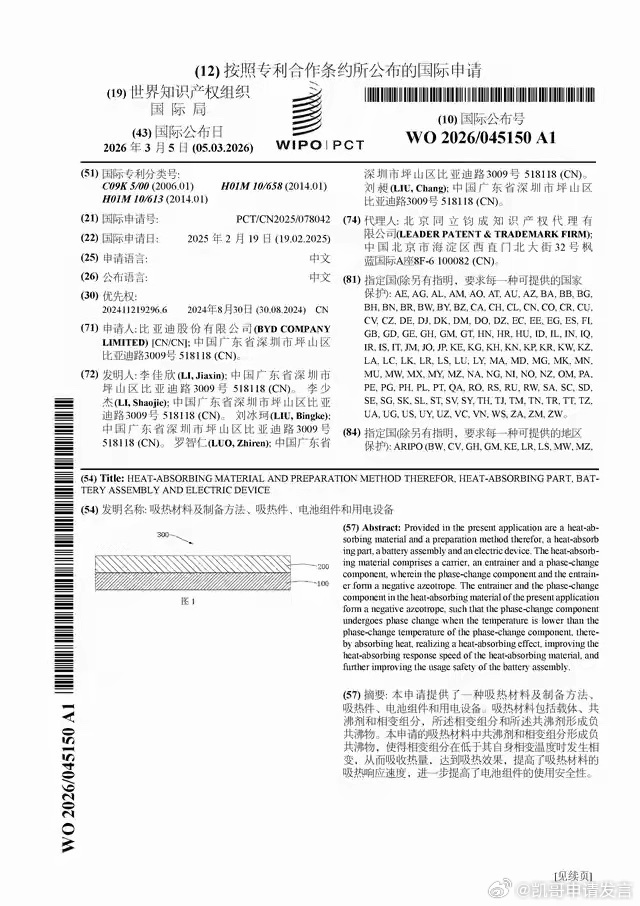 比亚迪又公布一项国际专利申请！今年以来比亚迪已公布的国际专利申请455个，遥遥领