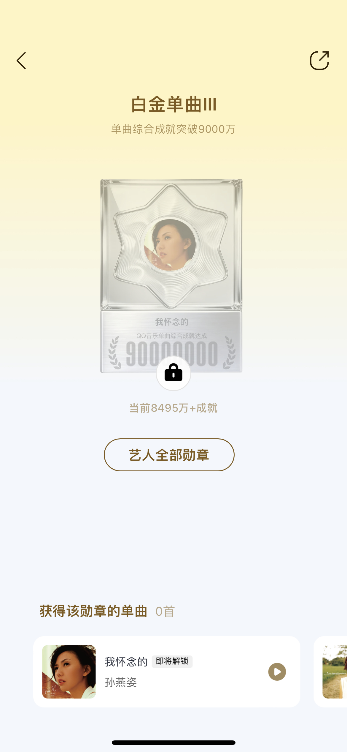 孙燕姿《我怀念的》在QQ音乐2026年的播放量突破6000万，单曲综合成就849