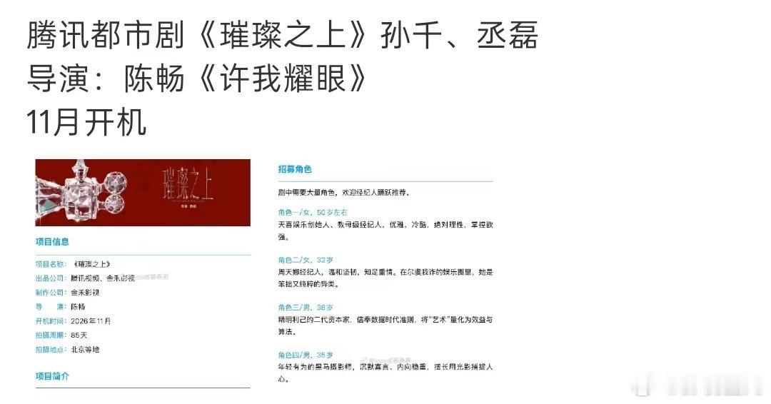 曝孙千丞磊新剧11月开机网传孙千丞磊璀璨之上11月开机 网传孙千丞磊璀璨之上11