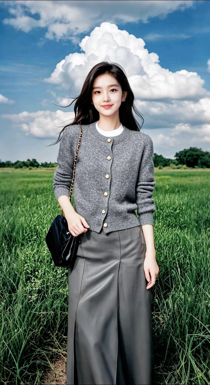 AI扩图 AI草地优雅女士