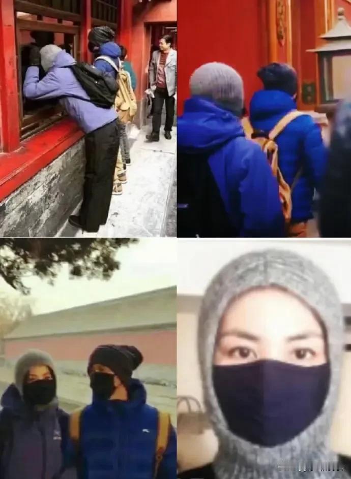 王菲和谢霆锋一同游览故宫，他们把自己包裹得像粽子一样，只露出一双眼睛，这样做肯定
