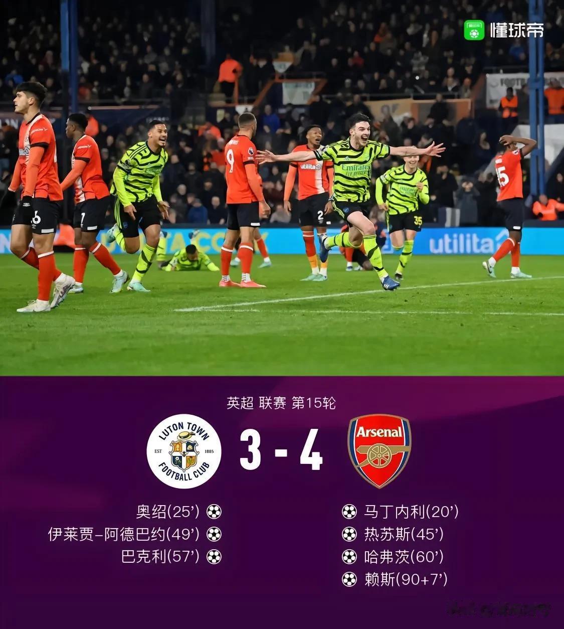英超，领头羊阿森纳4-3读秒绝杀升班马卢顿揭示3个可笑的事实:

1、本场裁判绝