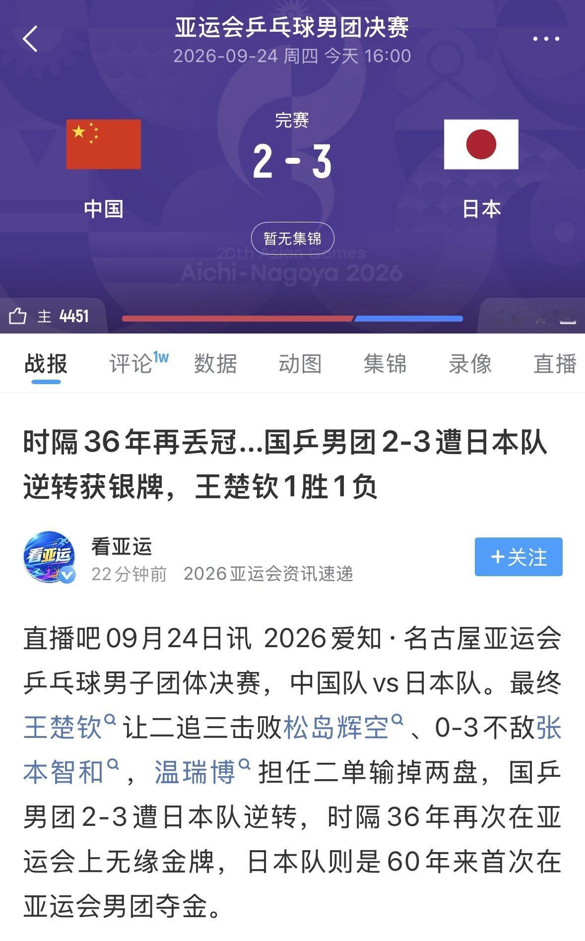 【中国男乒输掉亚运会乒乓球男团决赛，​到底有多不堪？​】这场决赛2-3输给日本，