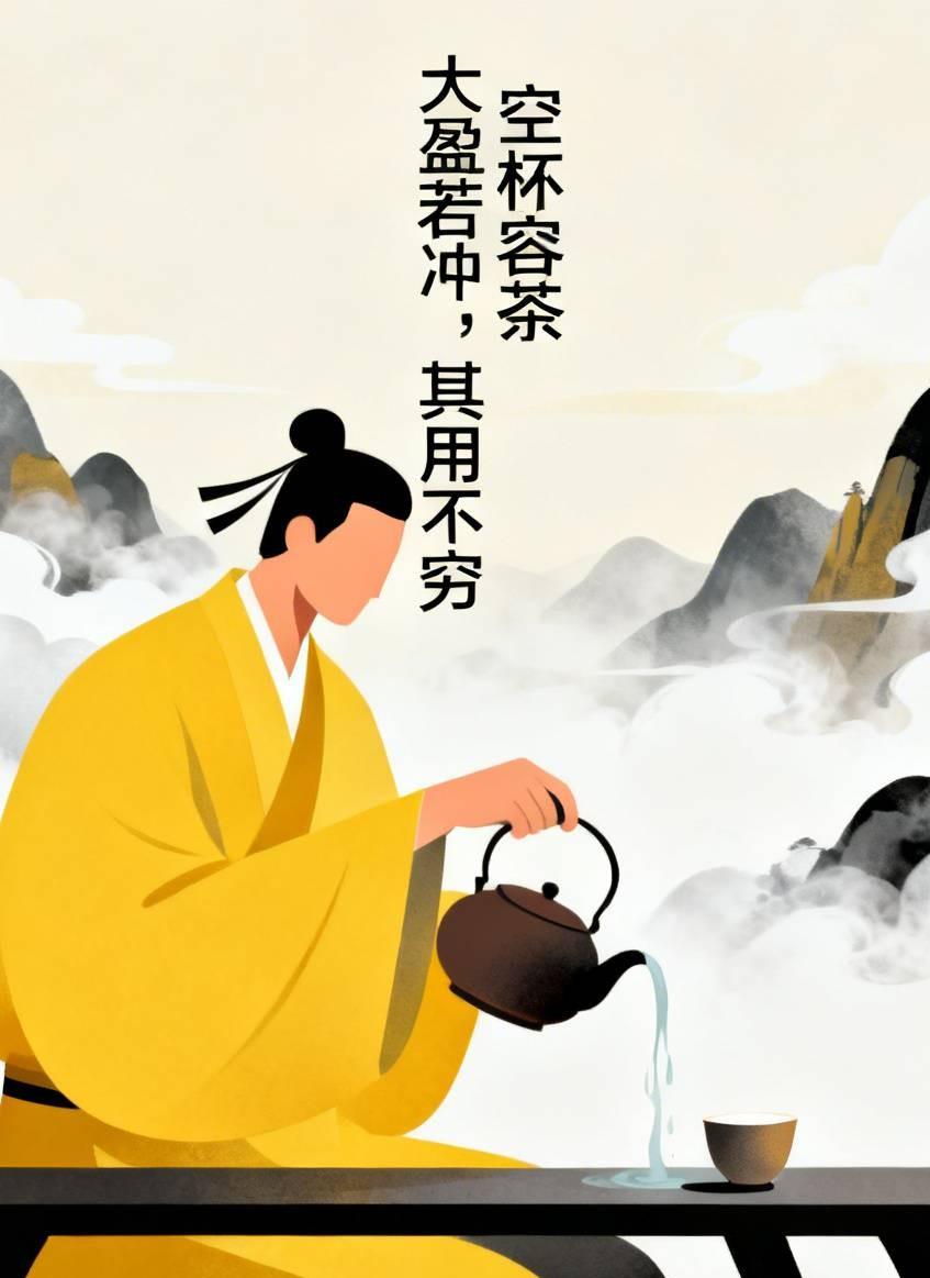 空杯容茶：禅师为访客倒茶，杯满仍不停手，茶水溢出，访客惊呼，禅师道：“你心中装满