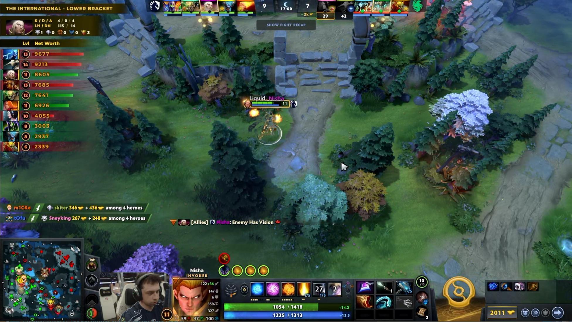 DOTA2TI15 淘汰赛败者组第一轮液体对阵Falcons战队BO3第一局，经