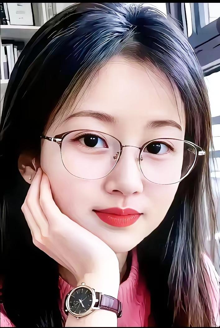 元气少女，甜美眼镜，红唇轻启，时光静好