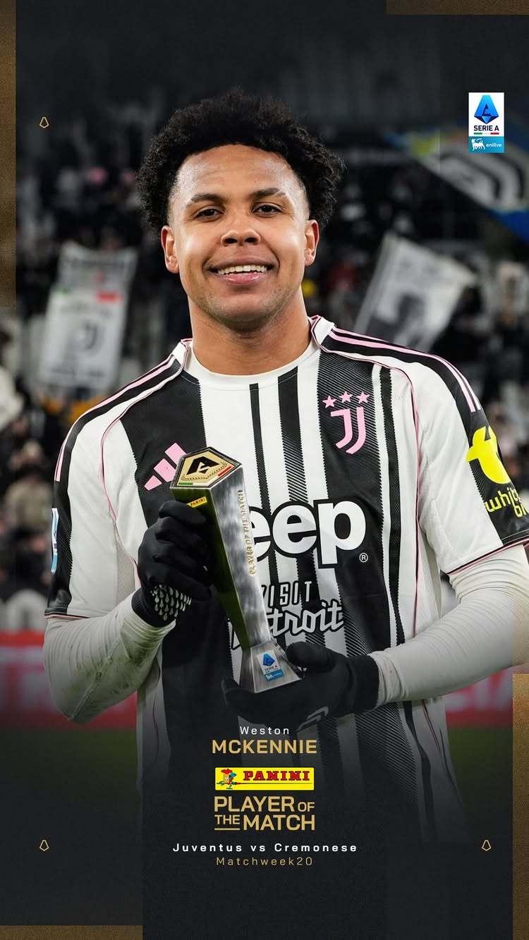 官方:麦肯尼当选尤文vs克雷莫内塞全场最佳。
恭喜堡堡最近状态不错。