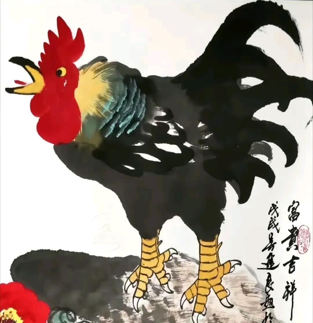 左为中国美协会员，央美教授吴进良画的公鸡，右为画画爱好者画的公鸡。 ​