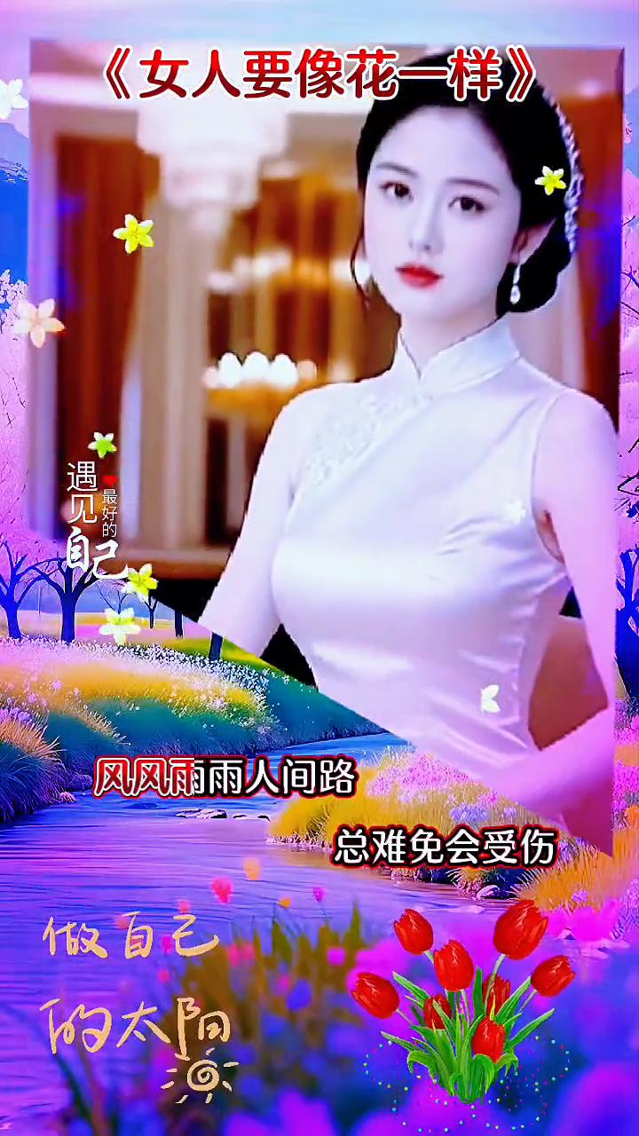 女人要像花一样，懂得自我欣赏，哪怕没人来观赏，也要记得绽放。风风雨雨人间路，总难
