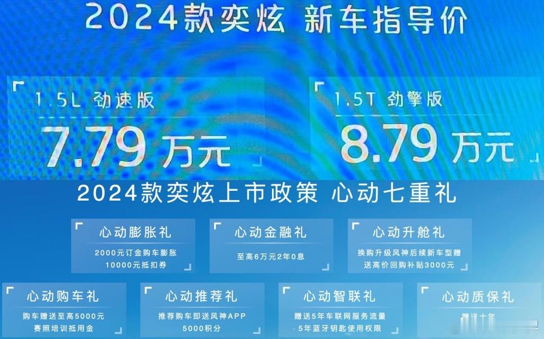 2月26日，2024款东风风神奕炫正式上市，2款车型售价分别为7.79万元（1.