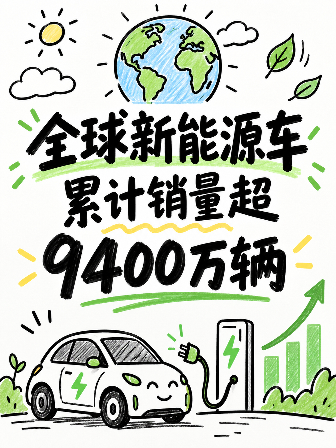 全球新能源车累计销量超9400万辆9400万辆这个数字当然很夸张，但我觉得背后还