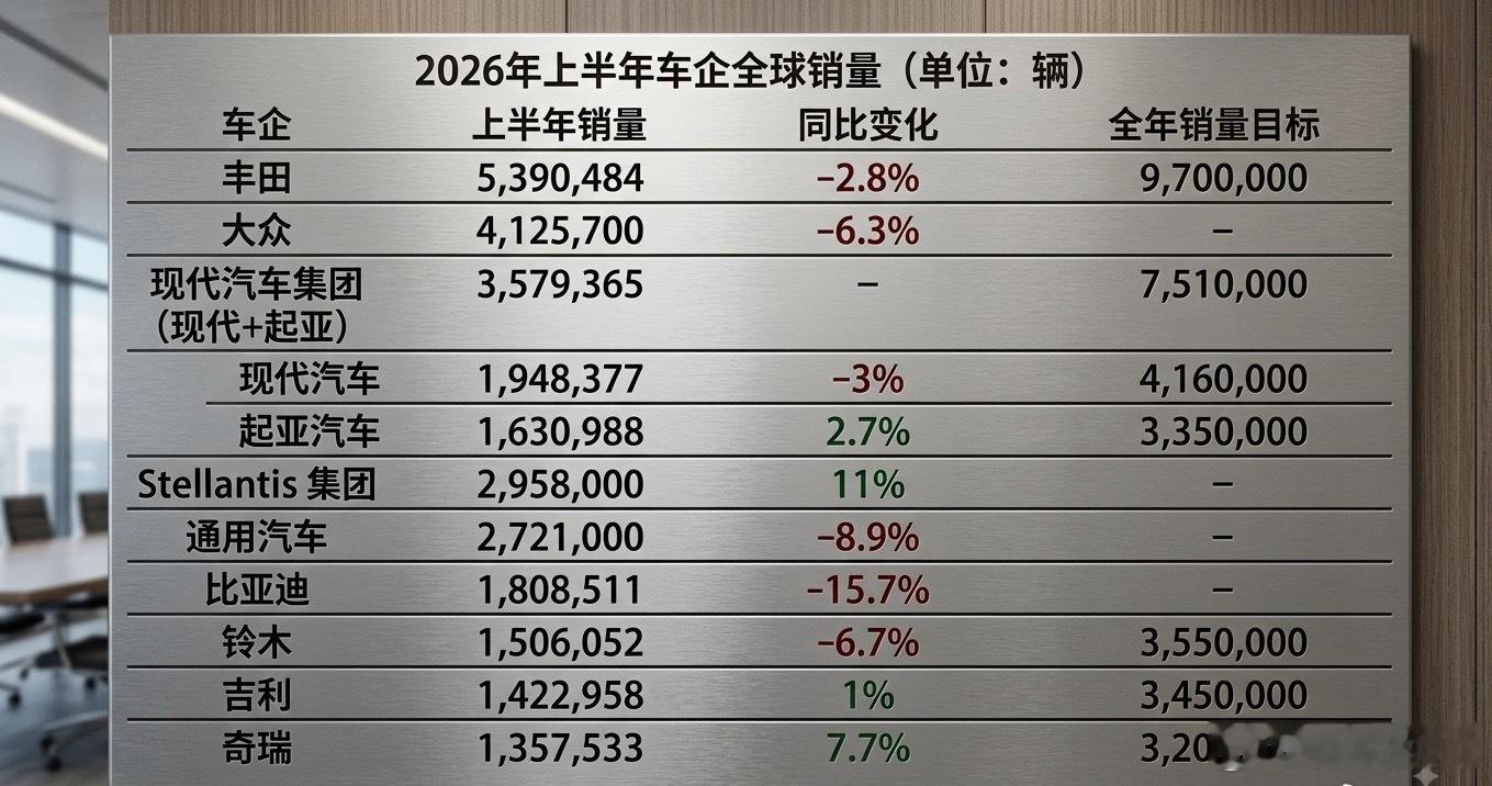 丰田又拿了全球车企销量第一2026上半年全球车企销量出炉，丰田539万辆继续稳坐