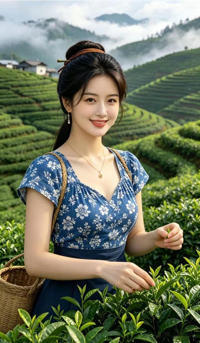 今天上山去采茶，
指尖翻飞摘嫩芽。
清风作伴心情好，
明月映照清辉洒。