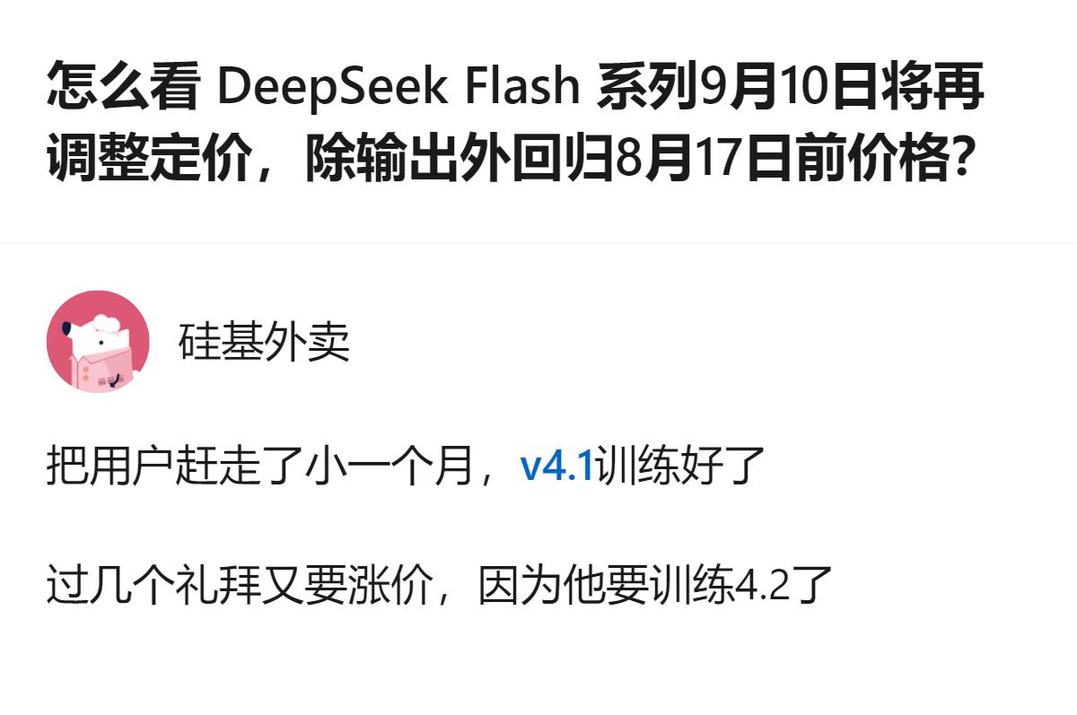 DeepSeek Flash系列9月10日调整定价，除输出外回归8月17日前价格