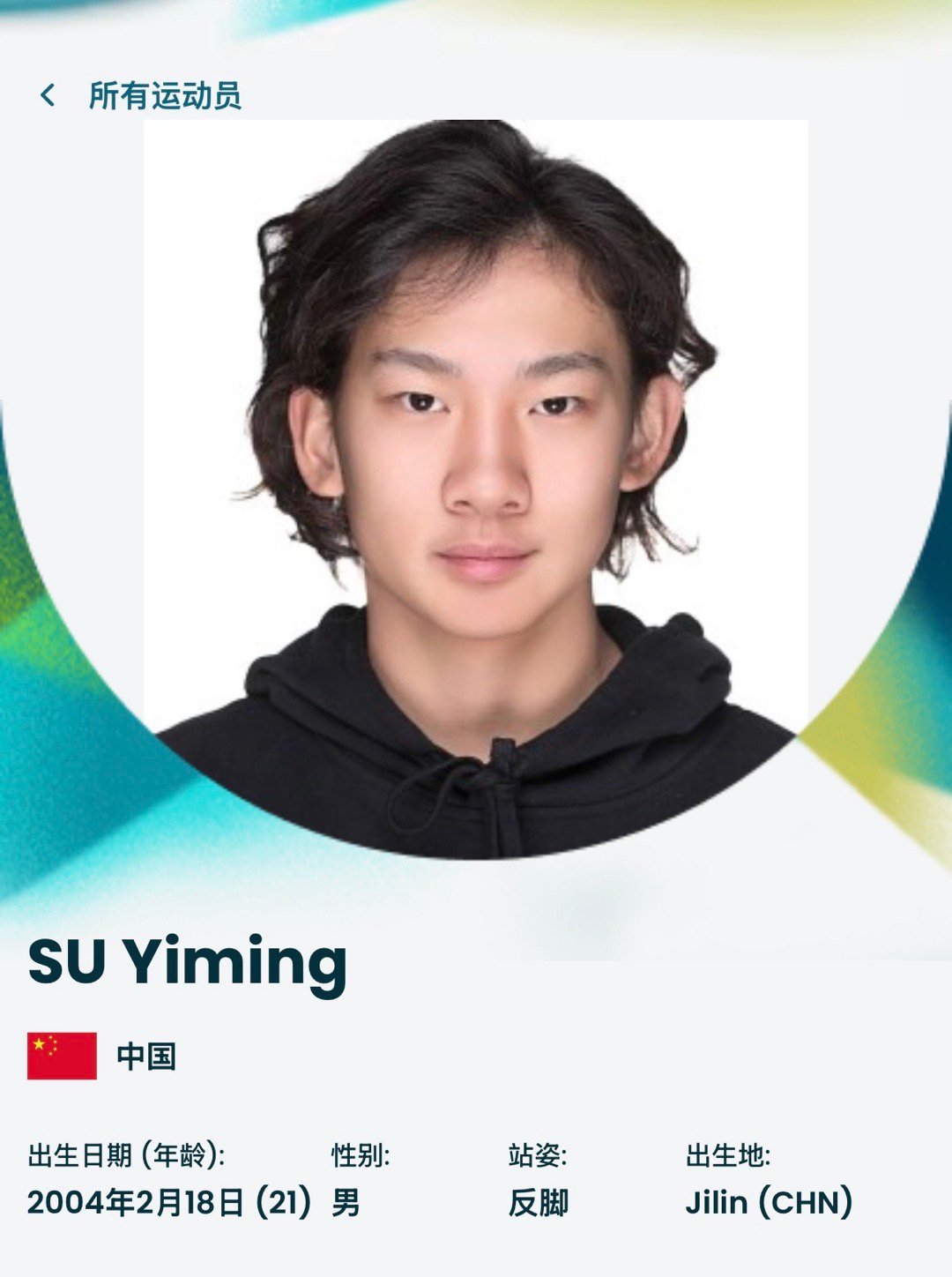 苏翊鸣米兰冬奥会证件照他此次将参加两个项目单板滑雪男子坡面障碍技巧单板滑雪男子大