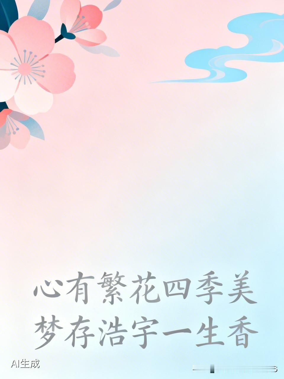 上联:心有繁花四季美
下联:梦存浩宇一生香