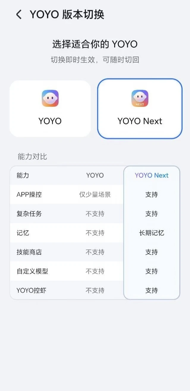 YOYO Next 和普通版 YOYO 不同点在于......