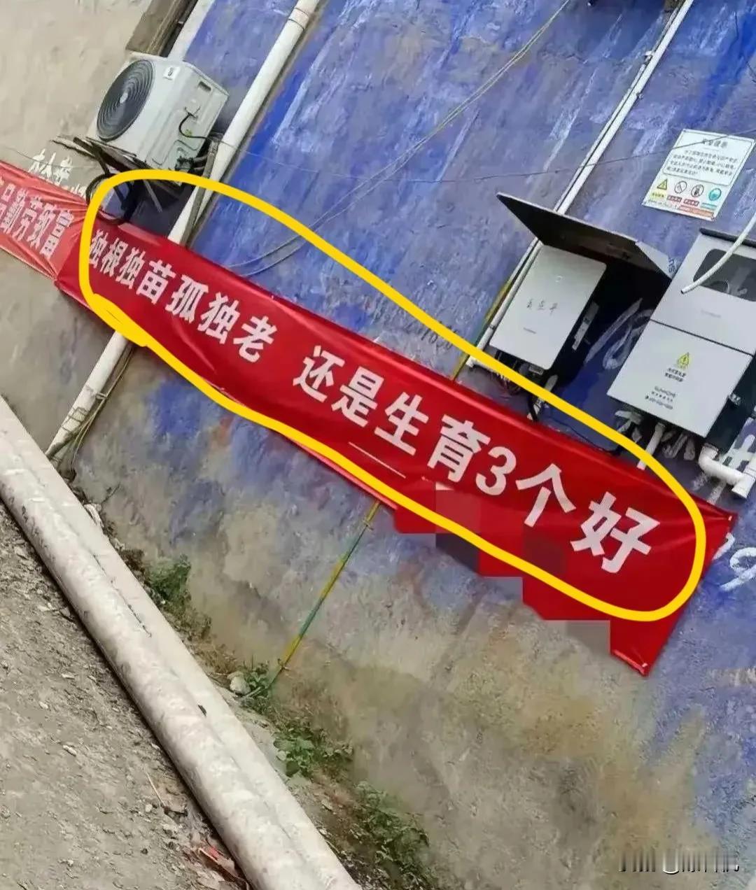 今天回村！催生条幅都扯起来了，生育还是得跟着政策，作为家里的老二，当时计划生育时