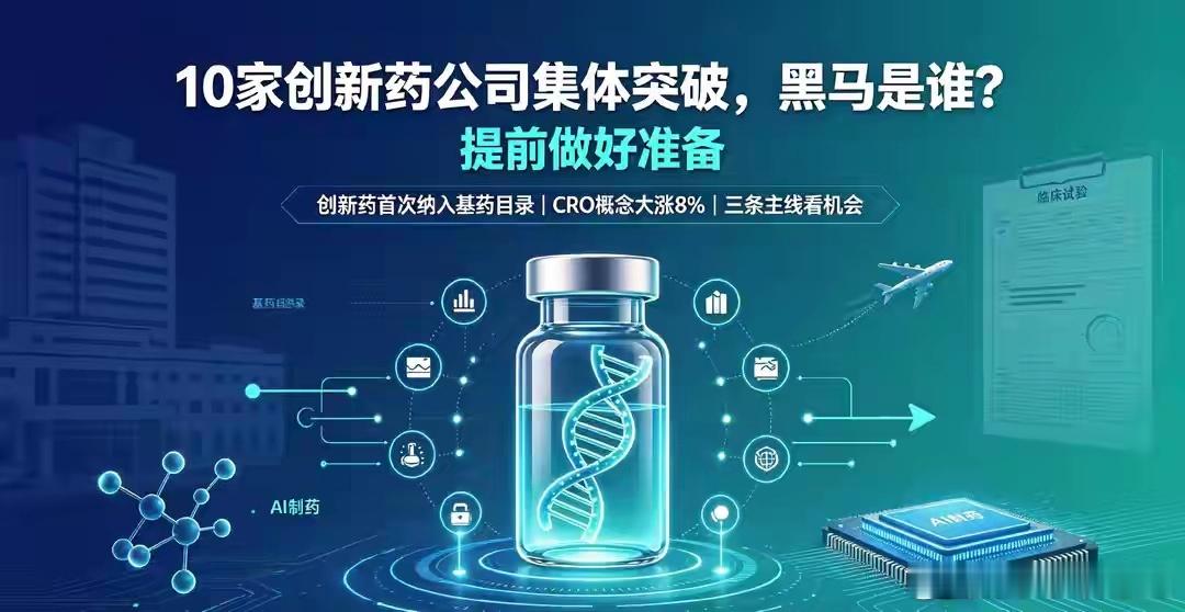 10家创新药公司集体突破，黑马是谁？提前做好准备一、先说个大事：创新药首次进基药