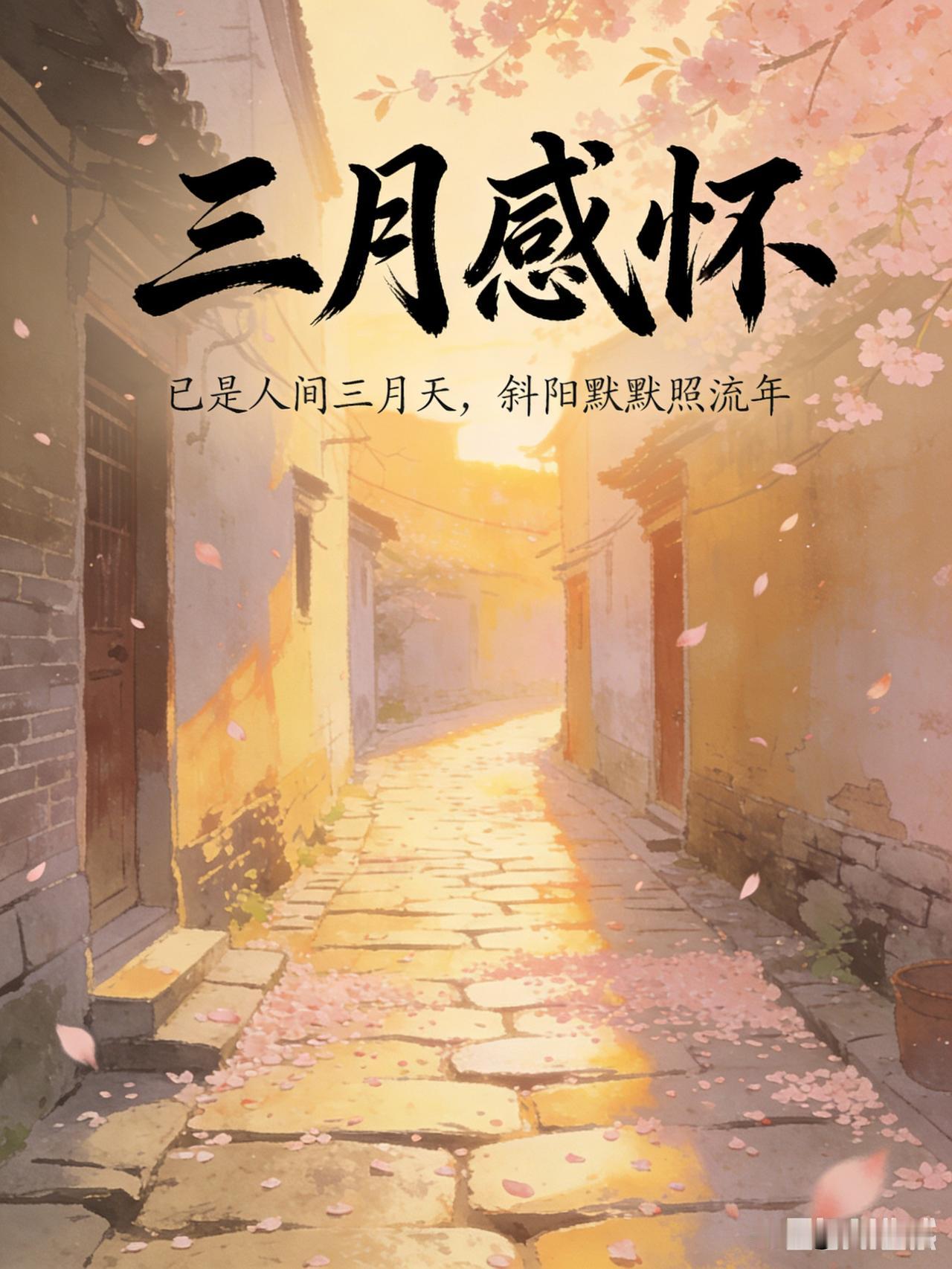 《三月感怀》乐韵诗心原创诗词:
已是人间三月天，
斜阳默默照流年。
青衫染尽风尘