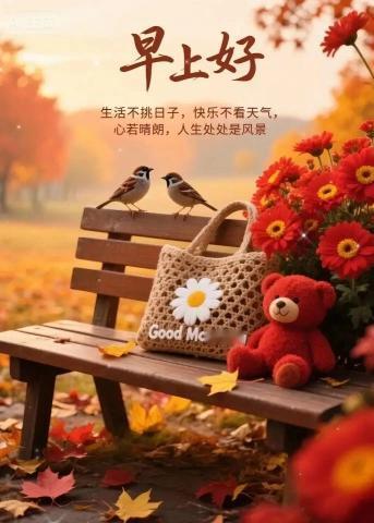 清晨问个好，
心情特别好。
人生一辈子，
缘分就是宝。
相互常挂念，
健康永不老