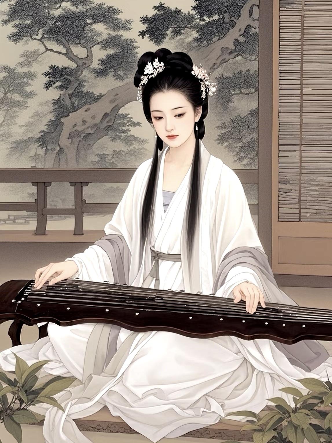 下联：仕女案上一把琴。

（图片来自网络）