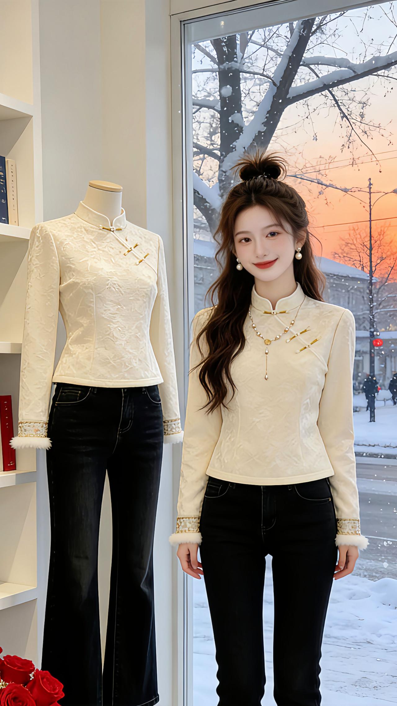 Danny的冬日穿搭宝藏款来啦！这件新中式提花打底衫把东方美拿捏得恰到好处～精致