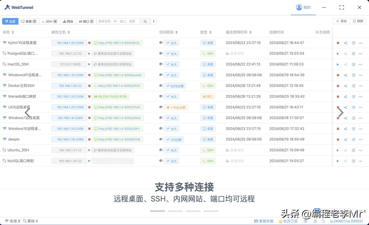 以往的远程软件，大多以远程桌面为主，且无论是使用者还是访问者，均需要安装客户端，
