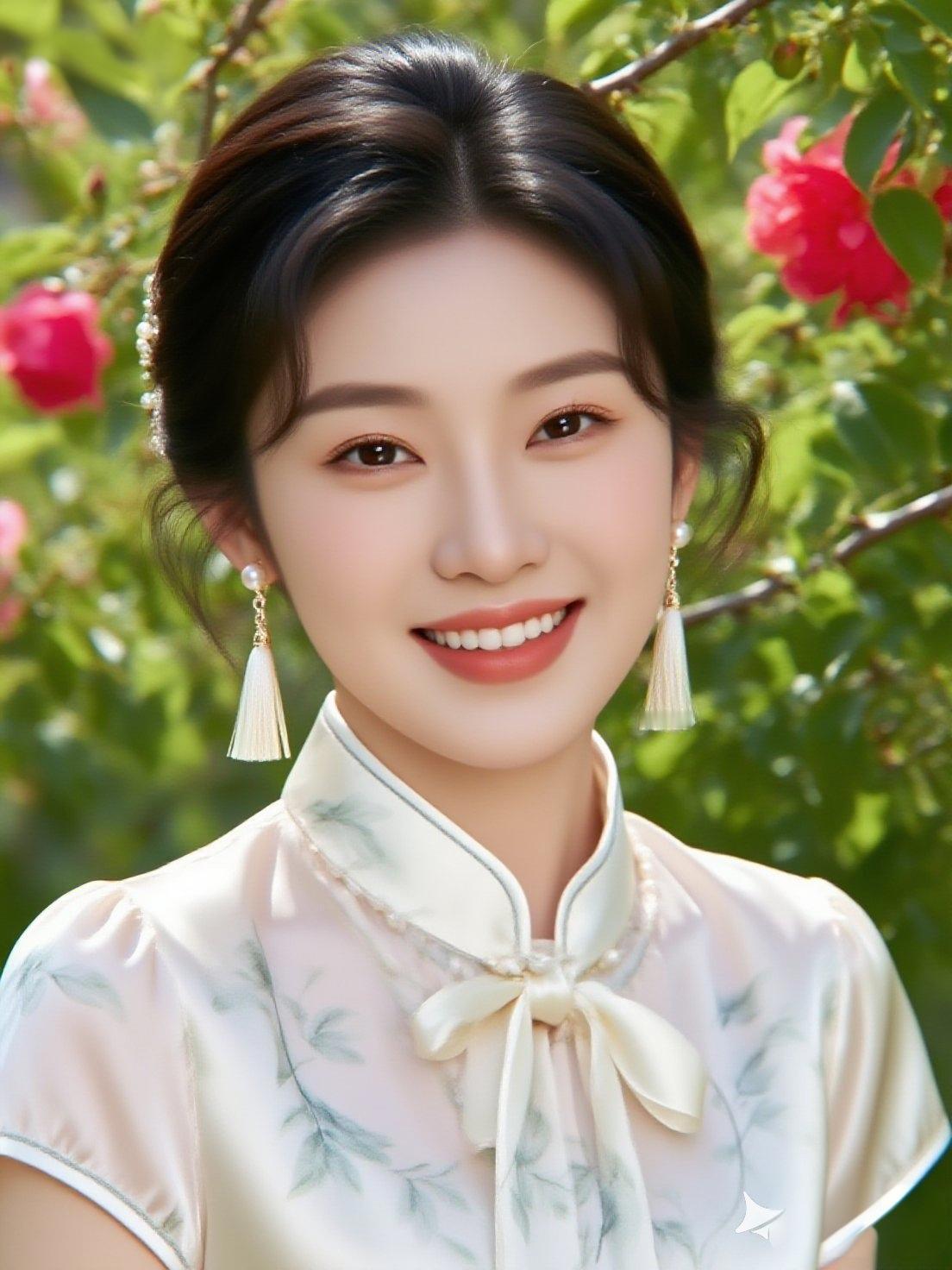 优雅古典风，浅笑如花绽，花海中的东方美人。