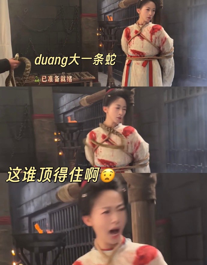 吴谨言看到蛇的反应 谁懂这种怕蛇人的应激啊！先是拍戏被真蛇贴过身，今天又在台上突