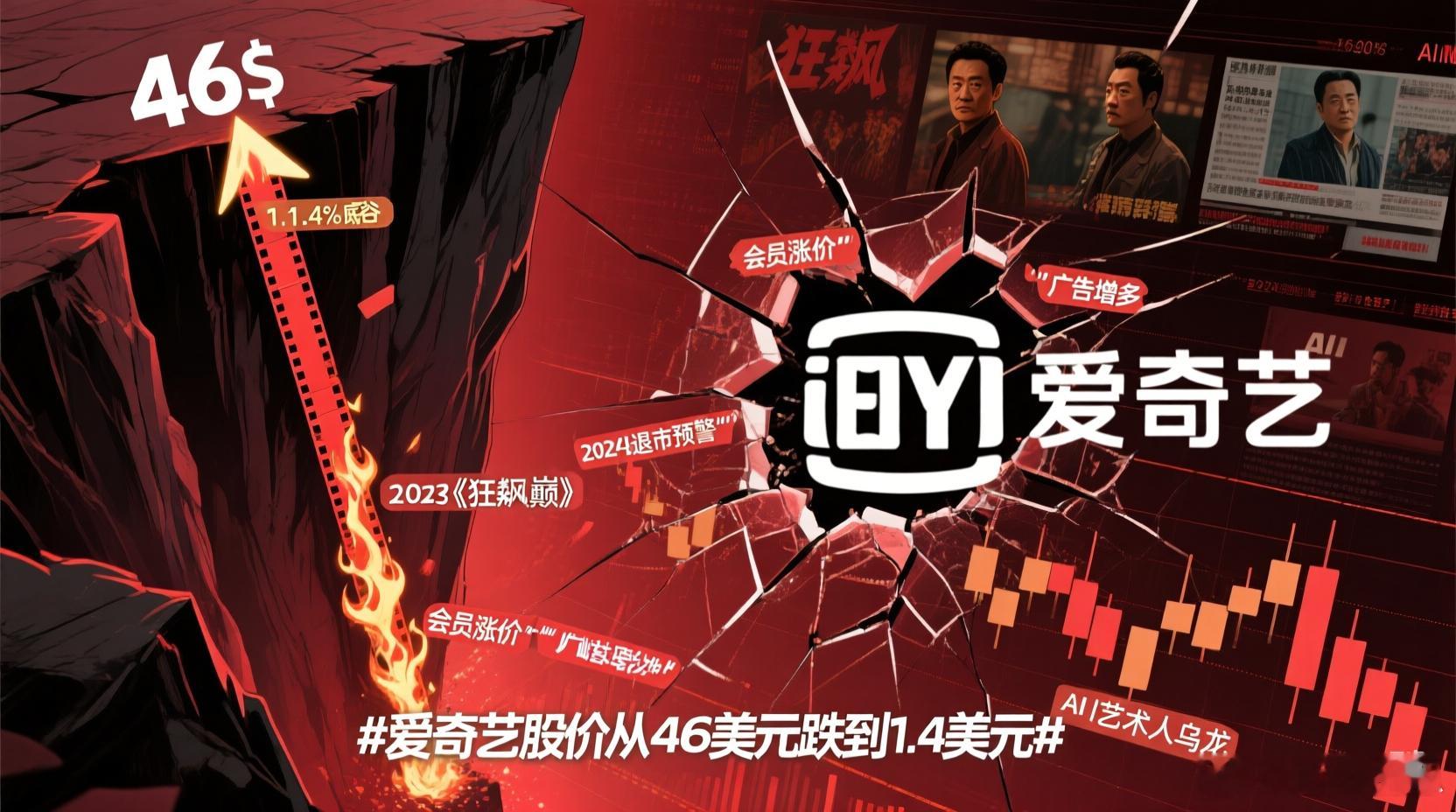从46美元到1.4美元，爱奇艺的股价图，像极了一部烂尾的悲剧。还记得《狂飙》刷屏