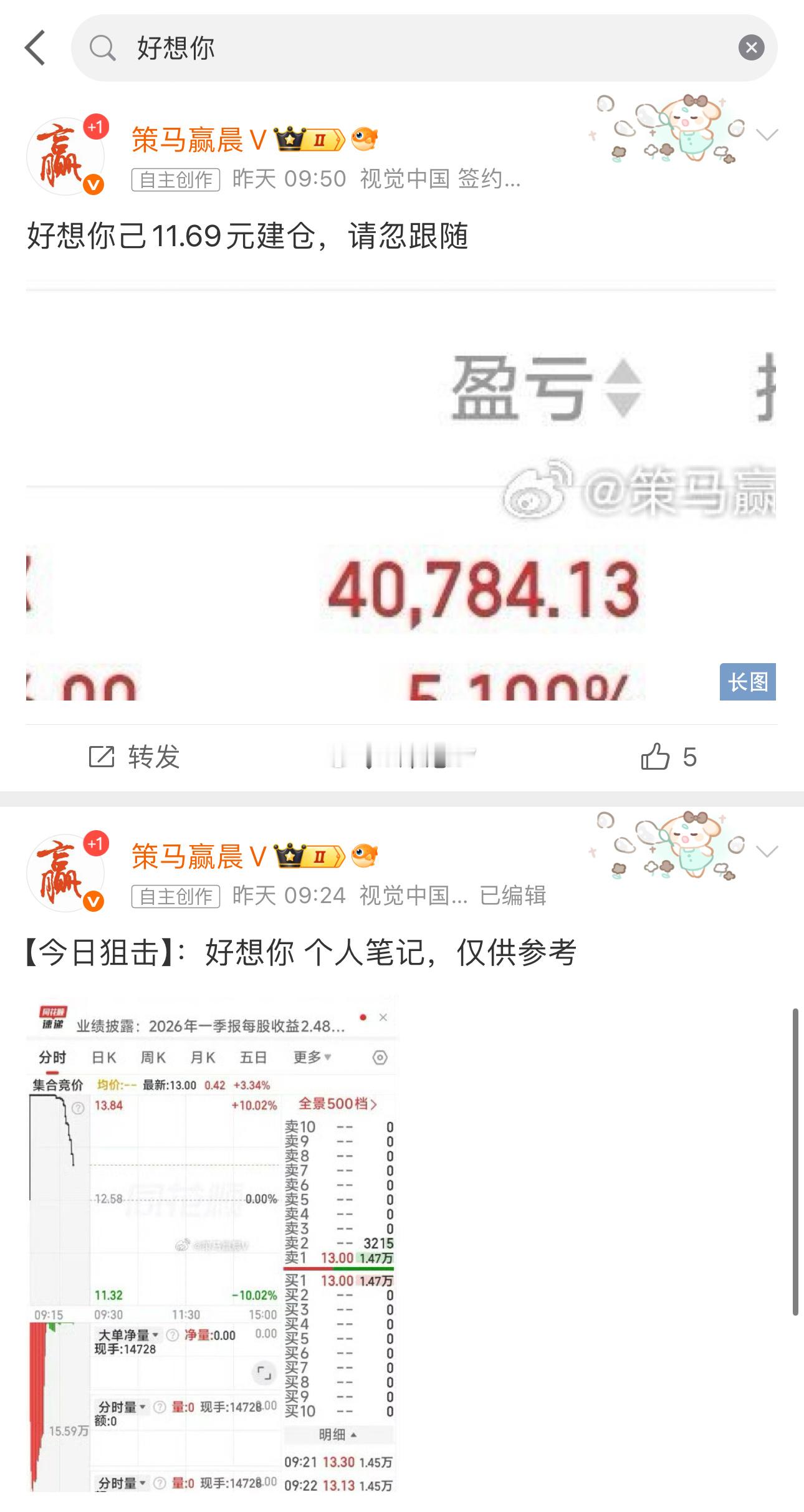 好想你又涨了，昨天己11.69元建仓 