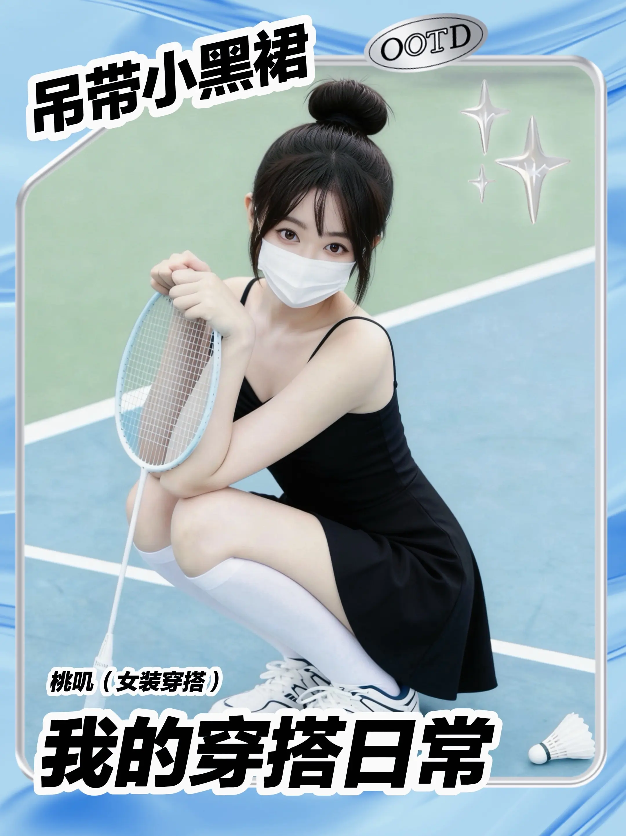 小黑裙+白袜也太元气了🏸。谁懂啊！这件吊带小黑裙也太适合运动风拍照了...