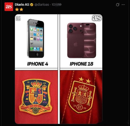 紧跟潮流！阿斯报发了张对比图：iPhone 4到iPhone 18，西班牙从0到