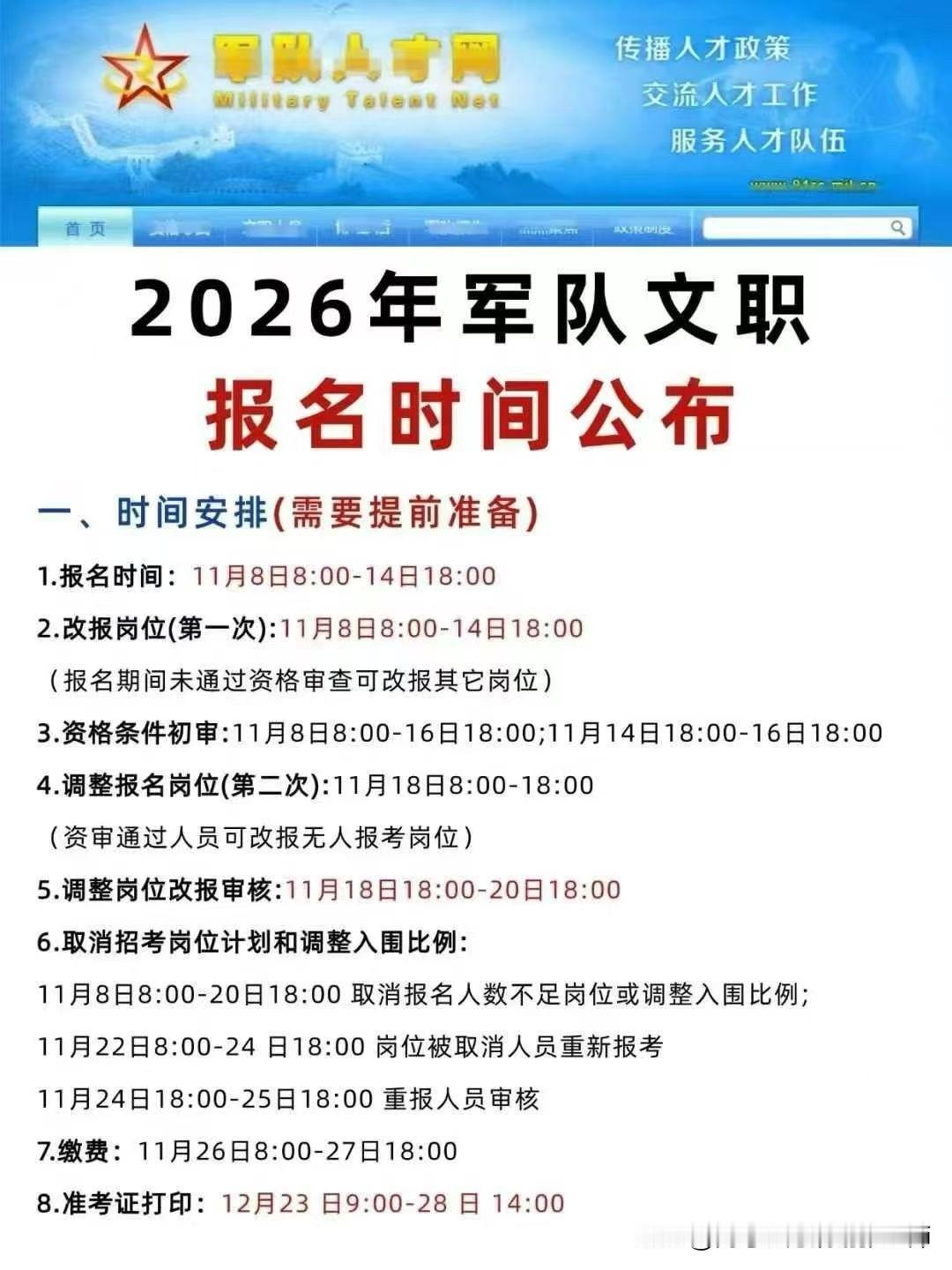 【2026军队文职报名时间公布】