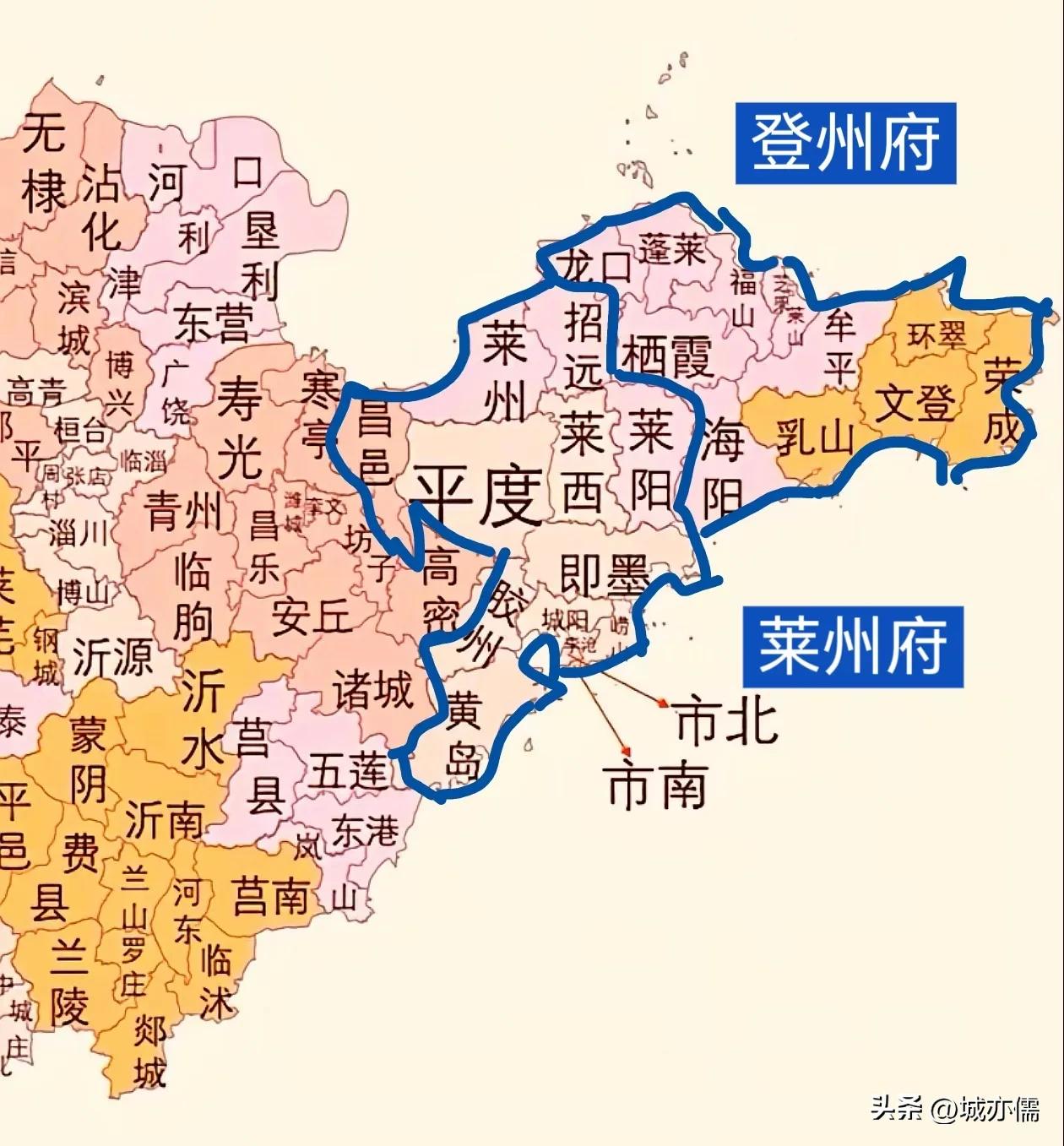 建议胶东三市赶紧按照明清时期的莱州府、登州府划分方式，进行区划调整：莱州府范围，