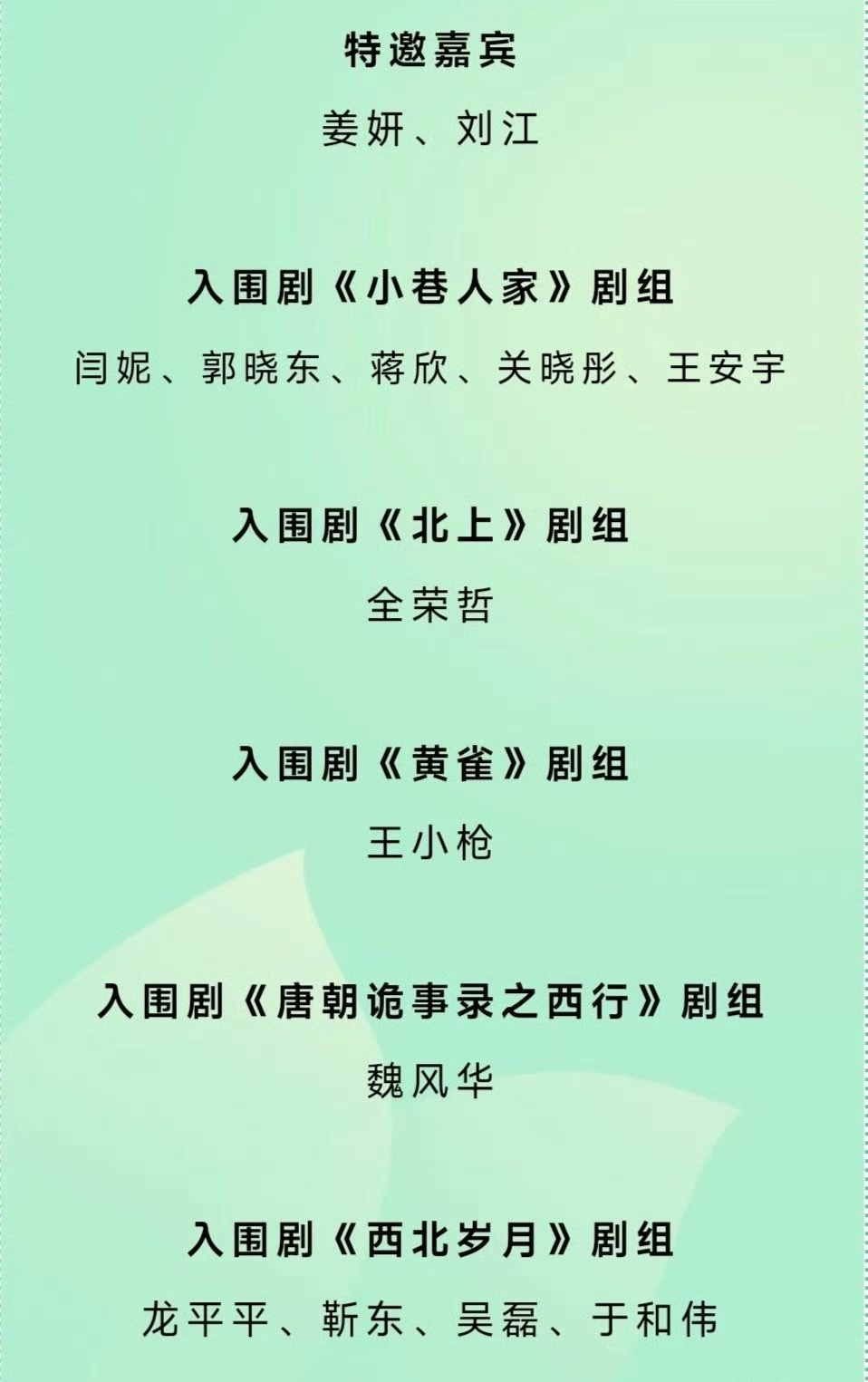 今晚出席白玉兰奖的嘉宾及剧组名单；刘亦菲宋佳杨紫等入围白玉兰最佳女主 ​​​