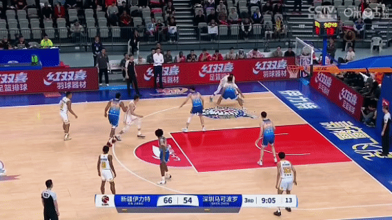 老队友对决，威姆斯背身强打赵睿，翻身跳投命中。新疆男篮vs深圳男篮cba ​​​