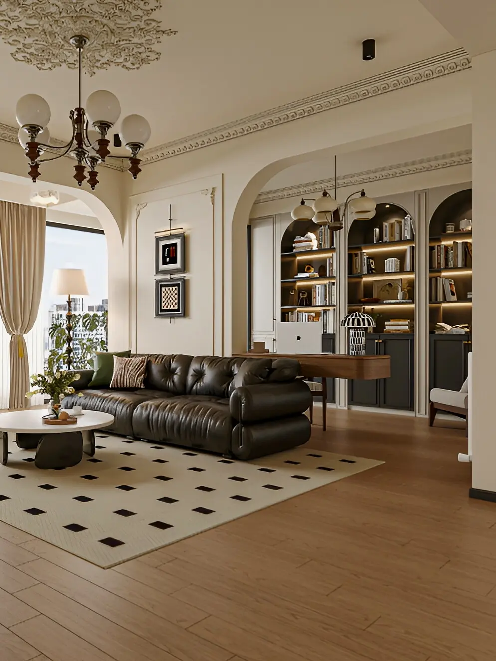 不听劝装了一套黑白色系法式复古家，真的太惊艳啦！客厅开放式书房，满满的...