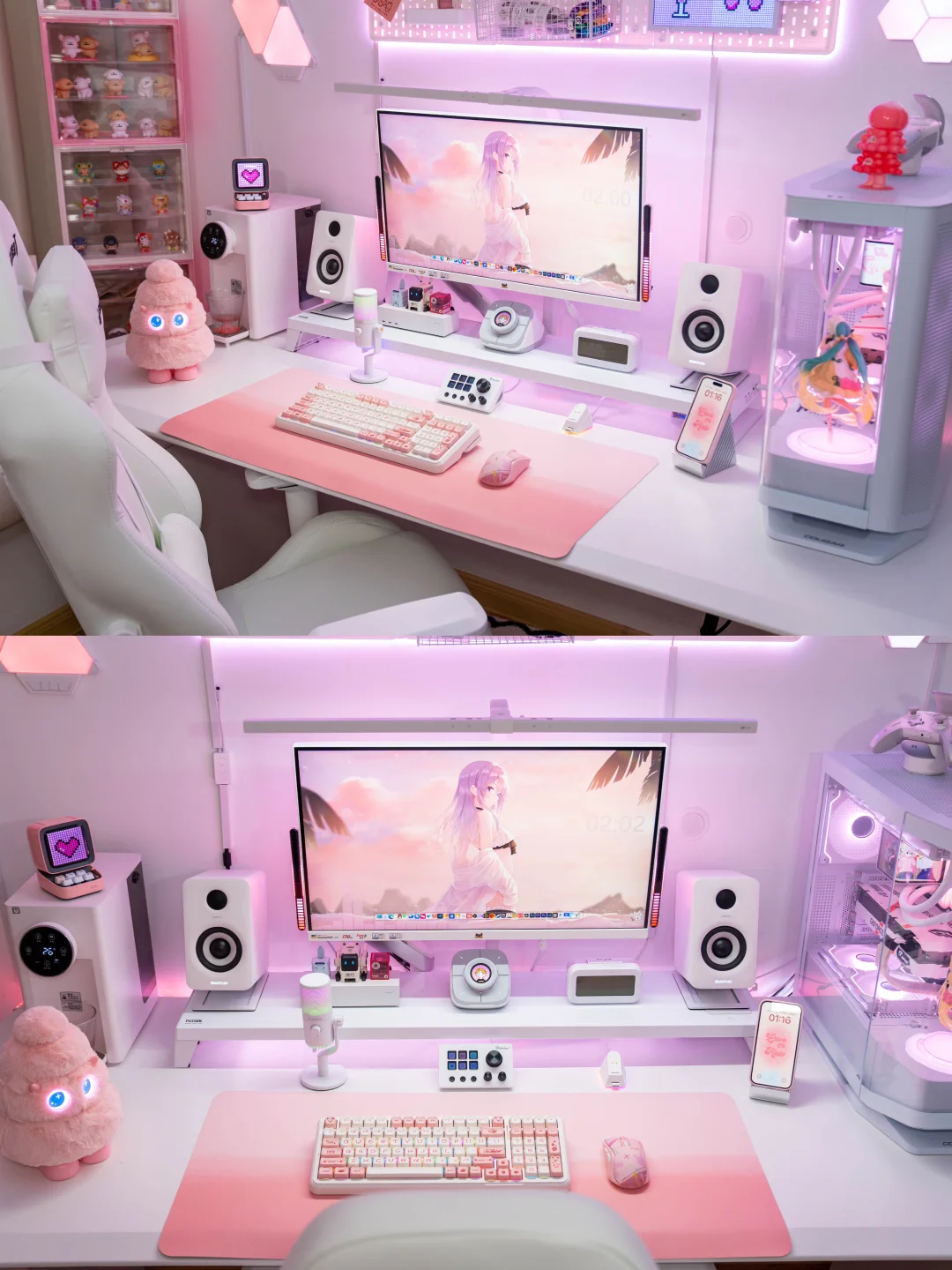10㎡电竞小角落｜粉白氛围感桌面布置