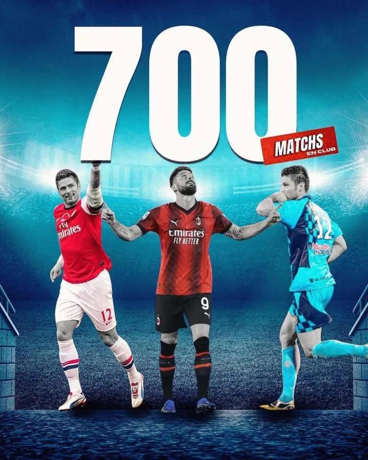 吉鲁也达成了700场比赛的记录，这是要比肩C罗的节奏吗？C罗已经有746场的出场