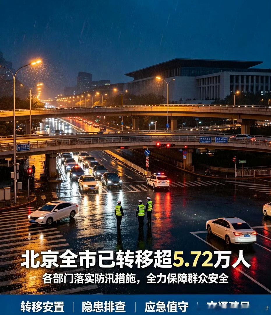北京全市已转移超5.72万人，各部门正在全力落实防汛措施。雨情面前，生命至上；隐