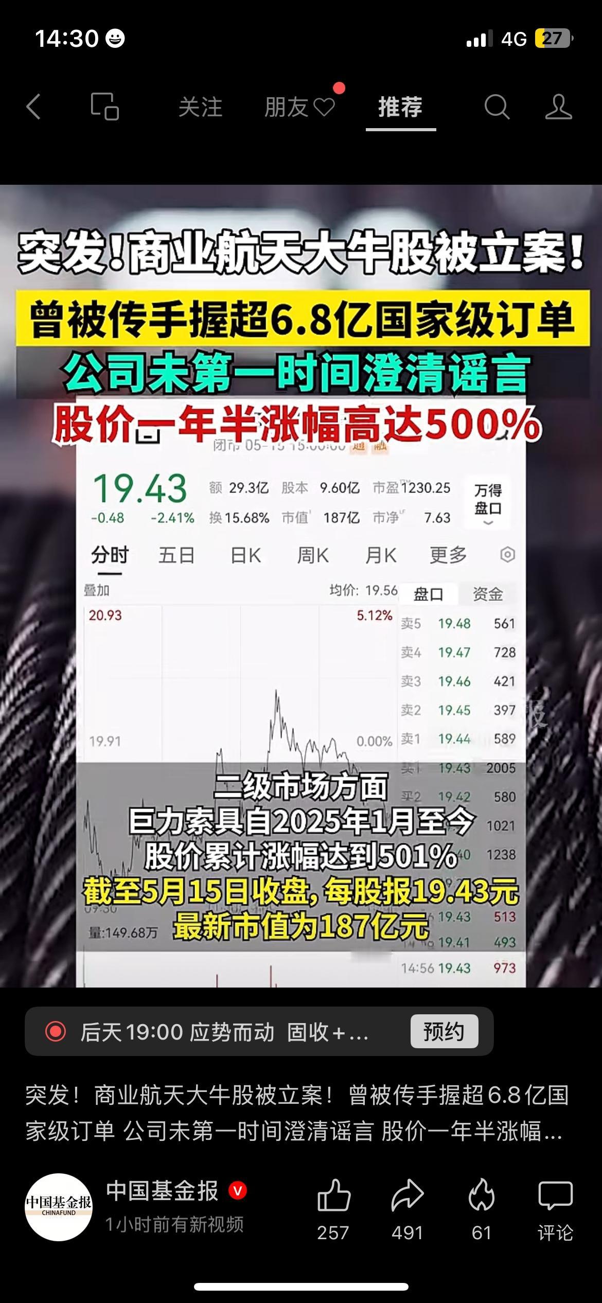 突发利空！巨力索具遭立案调查，暴涨行情迎来降温
此前走势一路走高的商业航天热门个