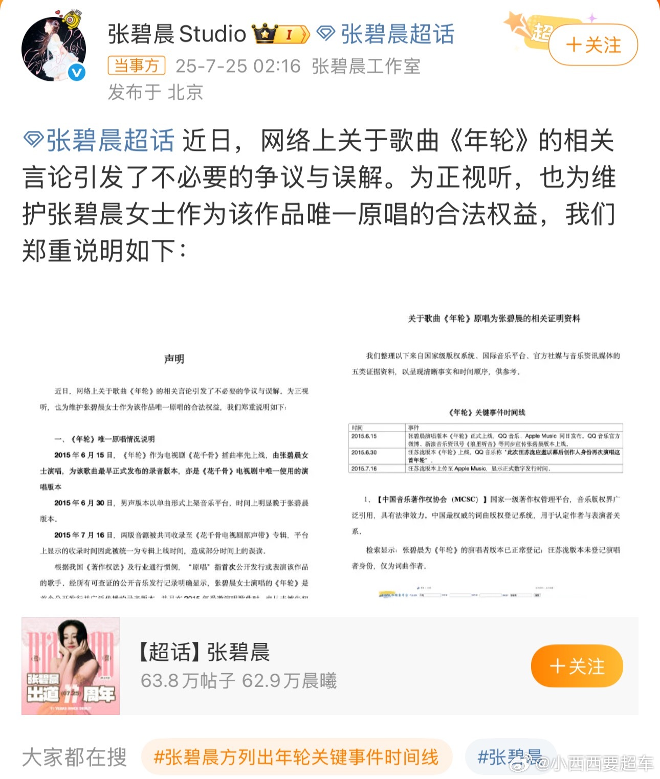 张碧晨方回应年轮原唱晨子的工作室，你们糊涂呀[捂嘴哭]汪苏泷一直说和张碧晨是双原